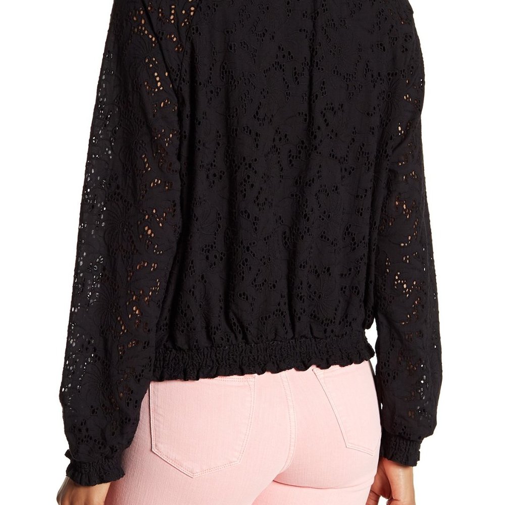 Sanctuary New IN BLOOM Eyelet Bomber Zip-Up Jacket XL Womens Topper Cotton BLACK - Picture 7 of 16